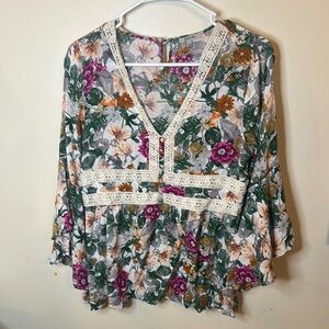 Floral Lace Trim Women's Top